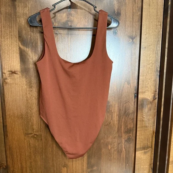Chic Brown Bodysuit from A New Day women’s Size L square neck built in shelf bra - Picture 6 of 10
